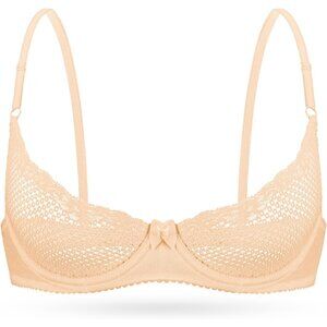 🆕 Women Cream Sexy Lace Cup Bra Balconette Mesh Underwired Demi Shelf Bralette